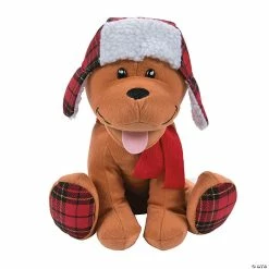 Promo 😍 Christmas Red Plaid Hat Stuffed 🐕 Dog ⌛