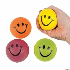 New 🔔 Neon Smile Face Stress Balls - 12 Pc. 👏